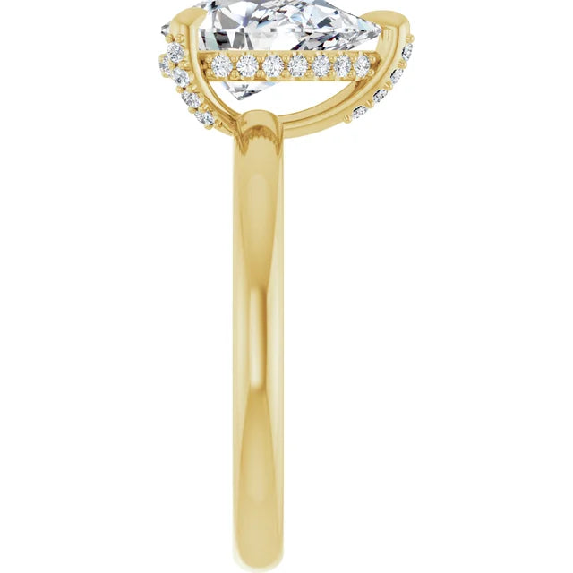 Yellow Gold Pear Engagement Ring With Hidden Halo
