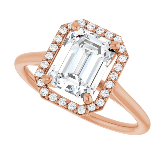 Rose Gold Emerald Engagement Ring with Halo