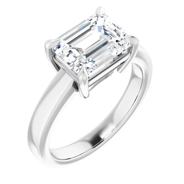 Gold Emerald Cut Solitaire Engagement Ring in White