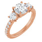 Elegant rose gold three-stone engagement ring