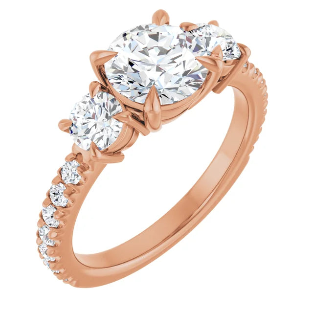 Elegant rose gold three-stone engagement ring