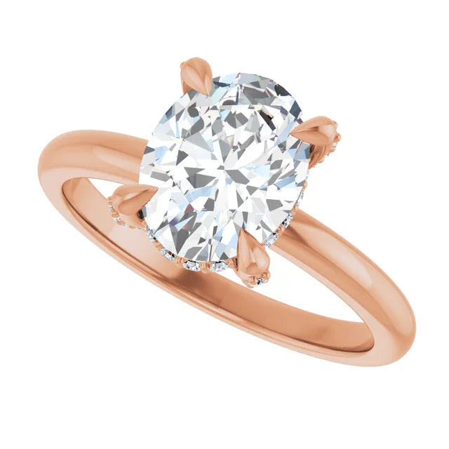 Oval Engagement Ring With Hidden Halo in Rose Gold