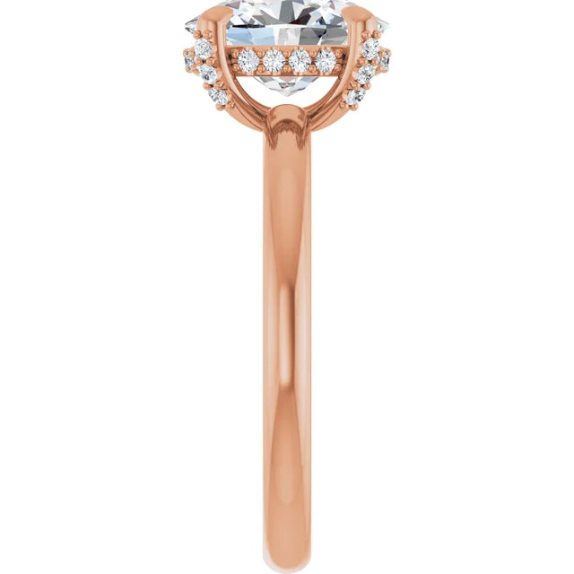 Rose Gold Oval Engagement Ring With Hidden Halo in 1.80 mm