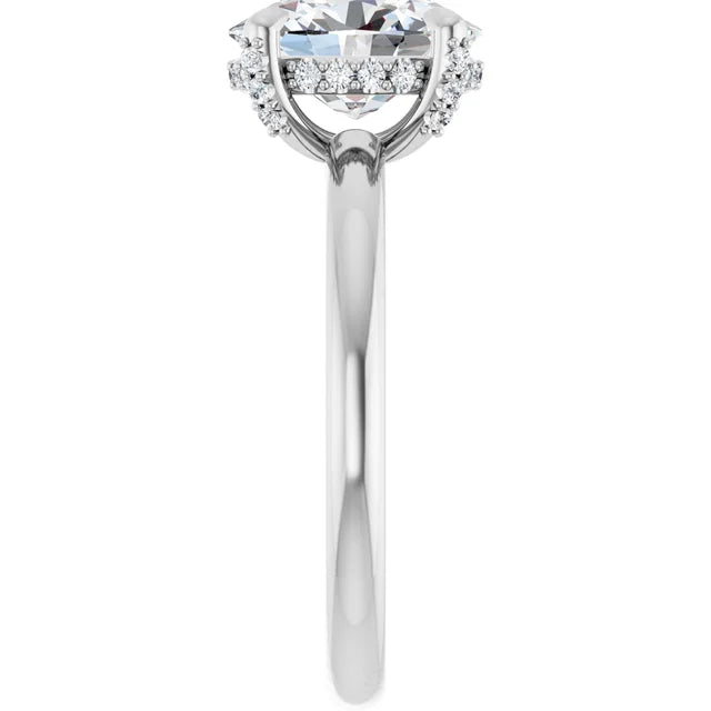 White Gold Oval Engagement Ring With Hidden Halo in 1.80 mm
