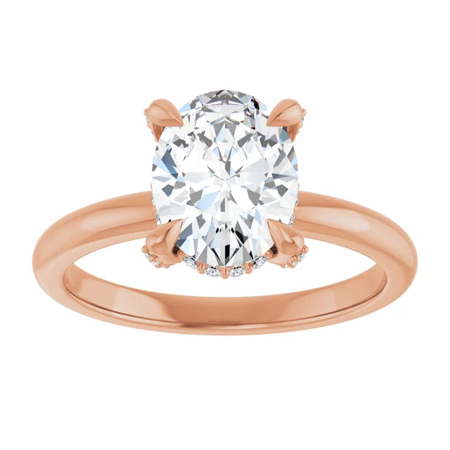 Rose Gold Oval Engagement Ring With Hidden Halo