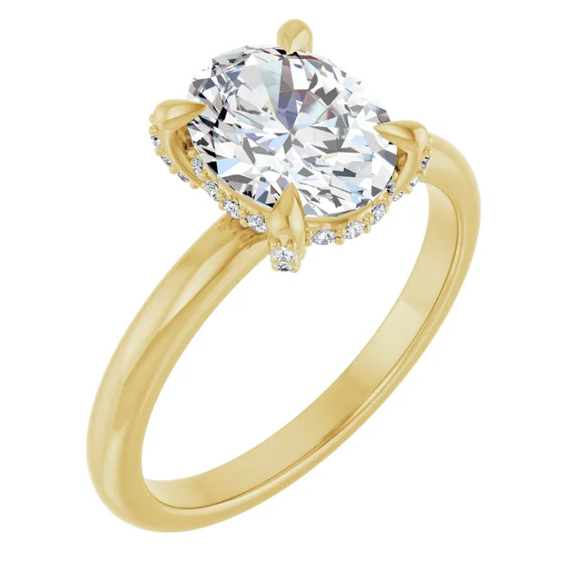 Yellow Gold Oval Engagement Ring With Hidden Halo