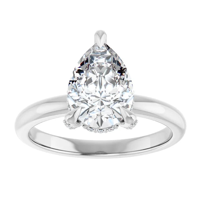 White Gold Pear Engagement Ring With Hidden Halo