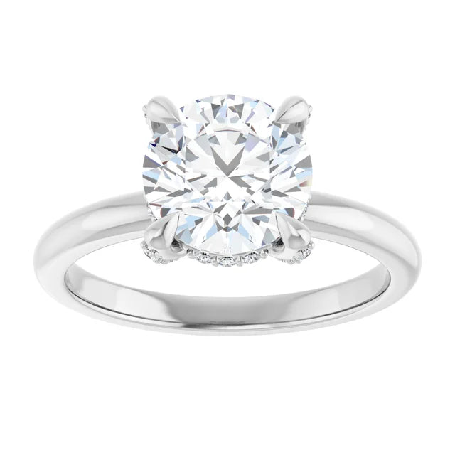 White Gold Round Engagement Ring With Hidden Halo