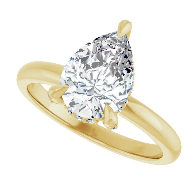 Lustrous Pear Engagement Ring With Hidden Halo