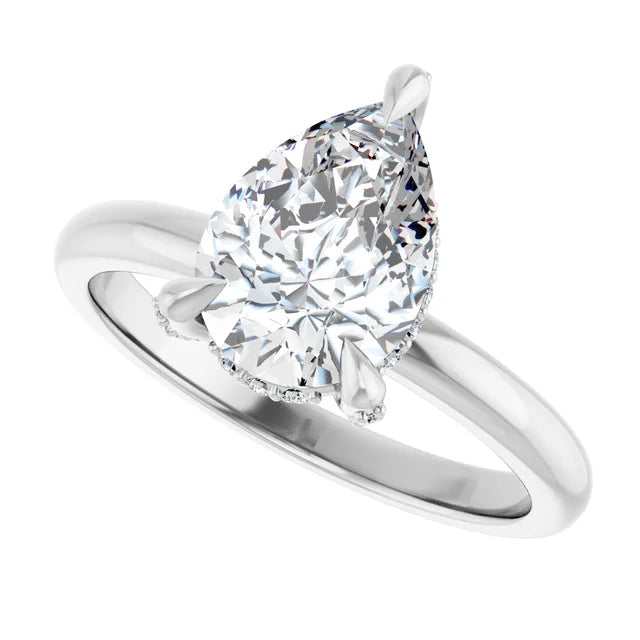 Charming Pear Engagement Ring With Hidden Halo in white