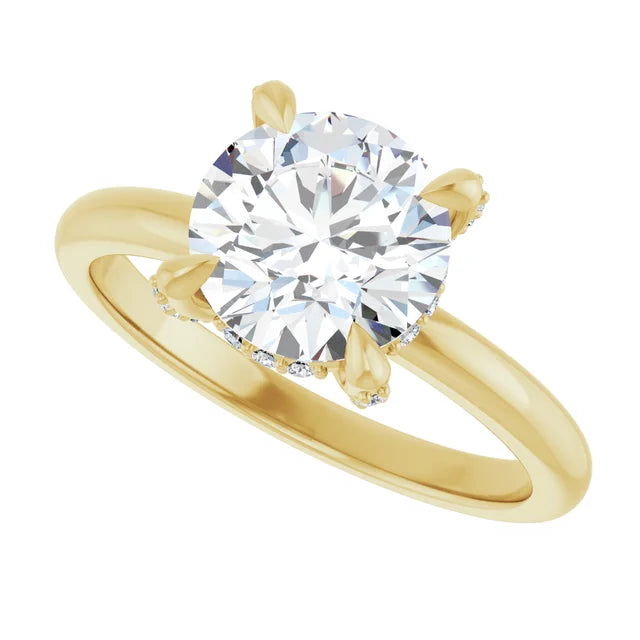 Yellow Gold Round Engagement Ring With Hidden Halo