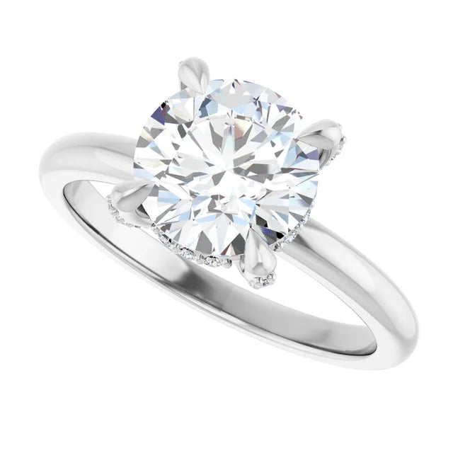White Gold Round Engagement Ring With Hidden Halo