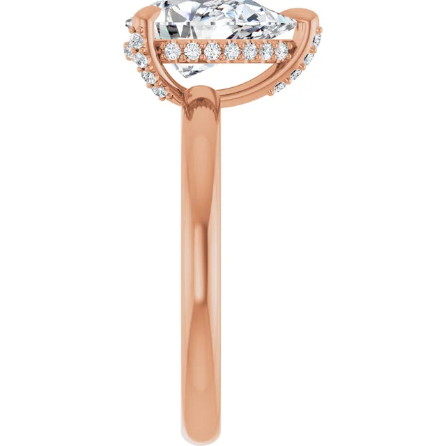 Rose Gold Pear Engagement Ring With Hidden Halo