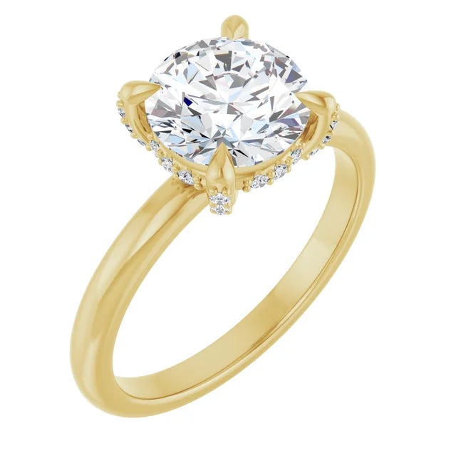 Yellow Gold Round Engagement Ring With Hidden Halo
