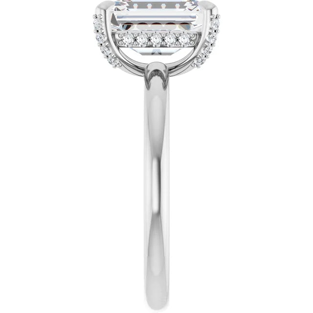 White Gold Emerald Engagement Ring With Hidden Halo