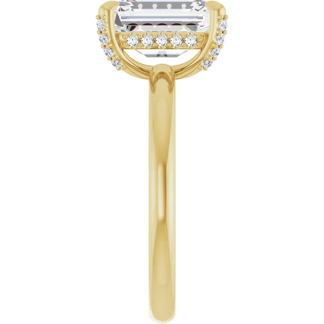 Elegant Emerald Engagement Ring With Hidden Halo in yellow gold