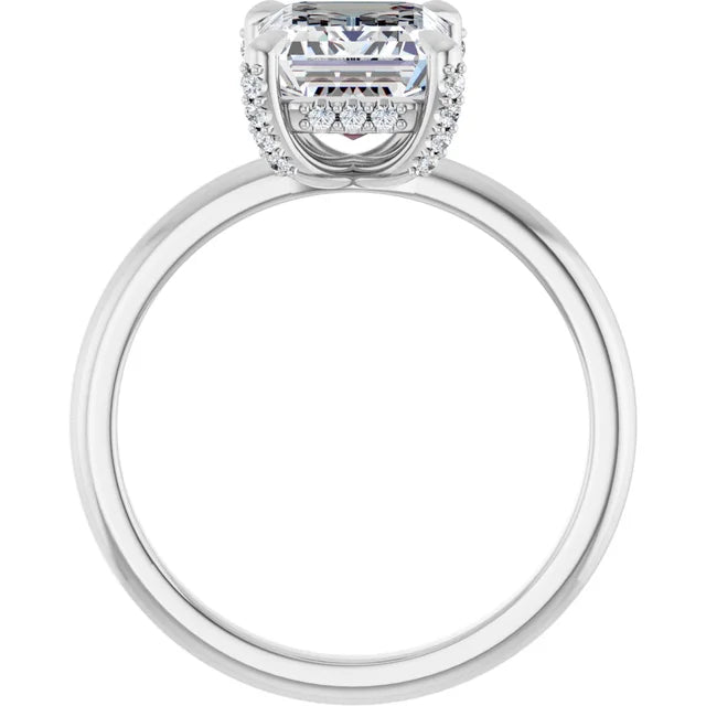 Exquisite Emerald Engagement Ring With Hidden Halo in white gold