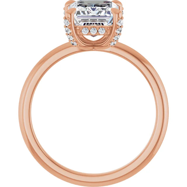 Charming Emerald Engagement Ring With Hidden Halo in rose gold