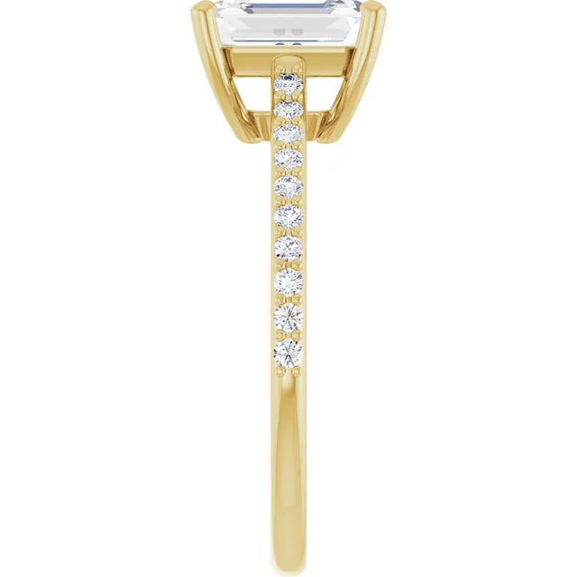 Yellow Gold White Emerald Engagement Ring in 1.60
