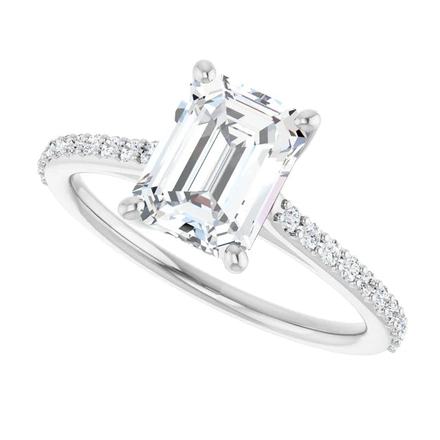 Emerald Engagement Ring in 1.60 mm with pave diamond band