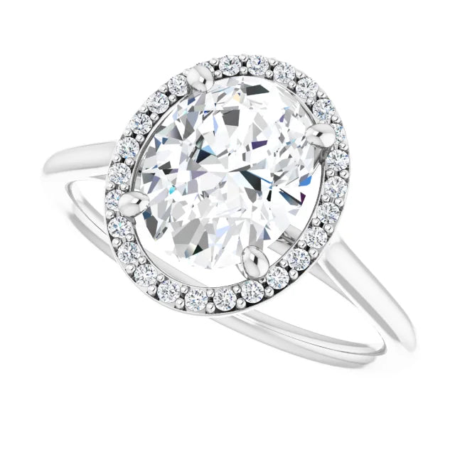 White Gold Oval Engagement Ring with 26 side stones