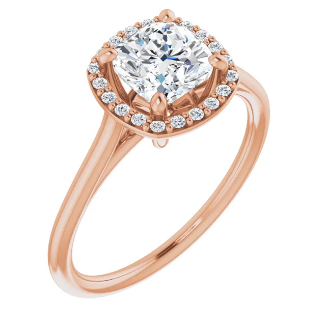 Rose Gold Cushion Engagement Ring with Halo