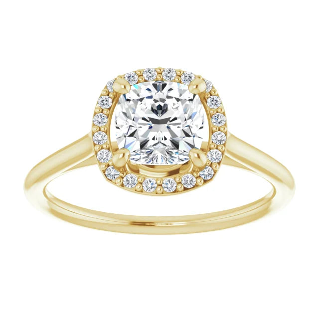 Yellow Gold Cushion Engagement Ring with Halo