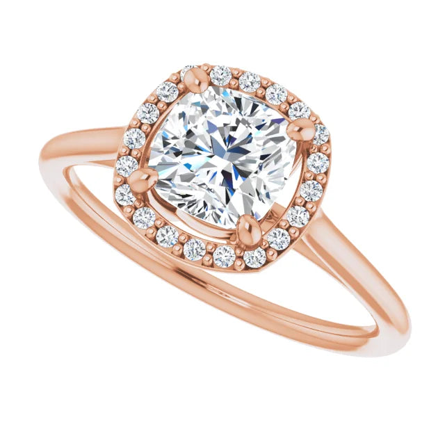 Rose Gold Cushion Engagement Ring with Halo