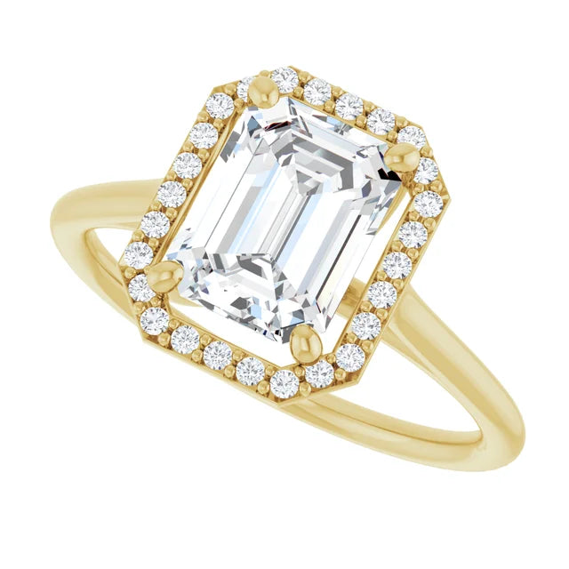 Yellow Gold Emerald Engagement Ring with Halo