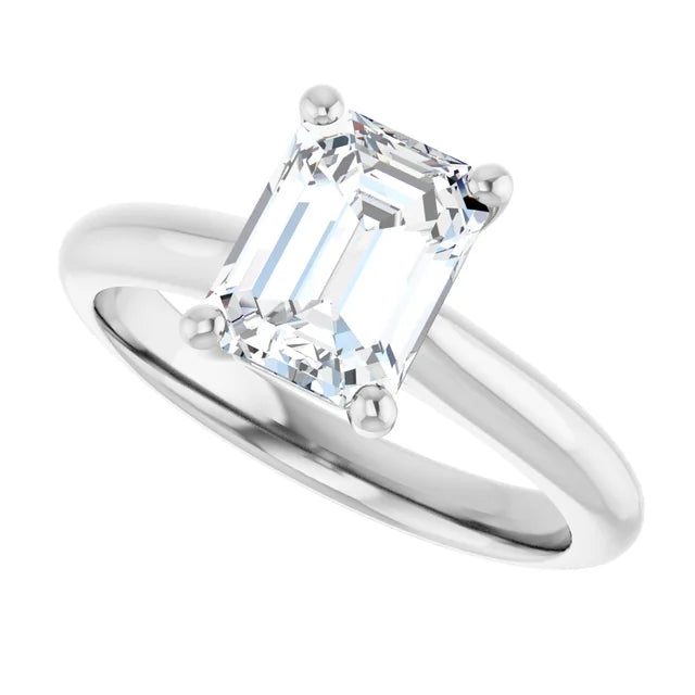 White Gold Emerald Solitaire Engagement Ring