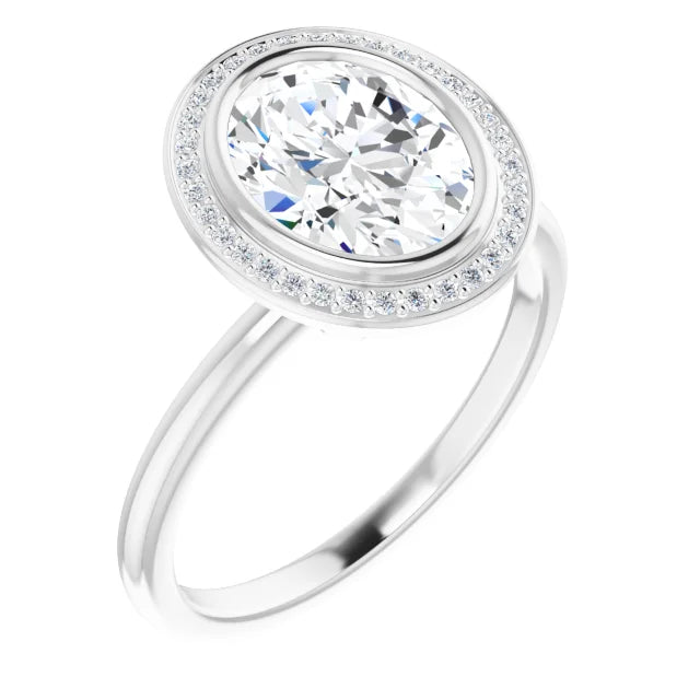 Sparkling White Gold Oval Engagement Ring With Halo