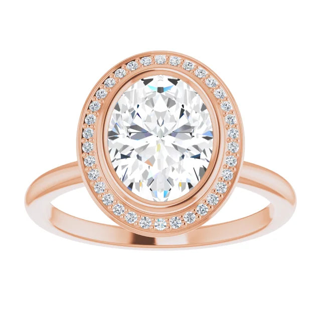 Rose Gold Oval Engagement Ring With Halo in 1.70 mm 