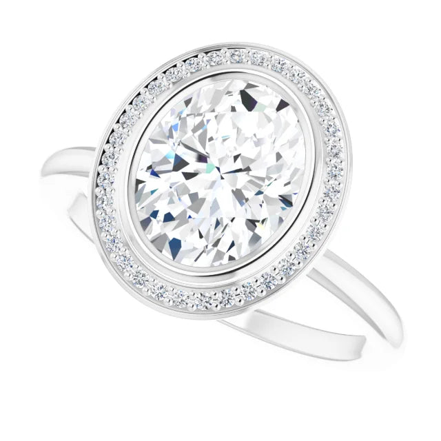 Lustrous White Gold Oval Engagement Ring With Halo