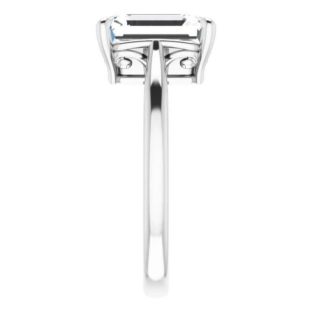Elegant White Gold Emerald Cut Solitaire Engagement Ring
