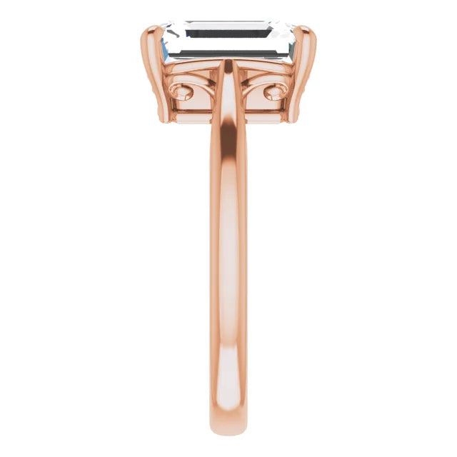 Stunning Rose Gold Emerald Cut Solitaire Engagement Ring