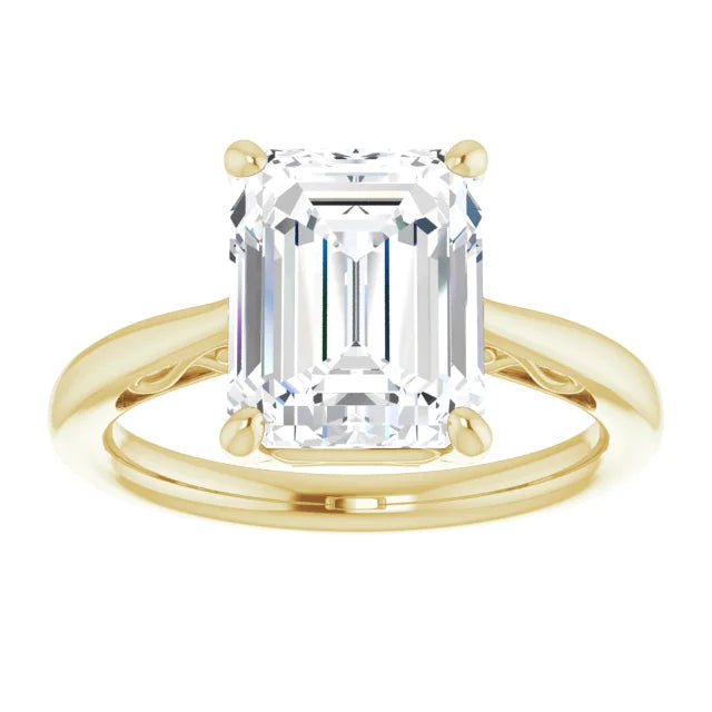 Polished Yellow Gold Emerald Cut Solitaire Engagement Ring