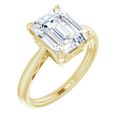Sophisticated Yellow Gold Emerald Cut Solitaire Engagement Ring