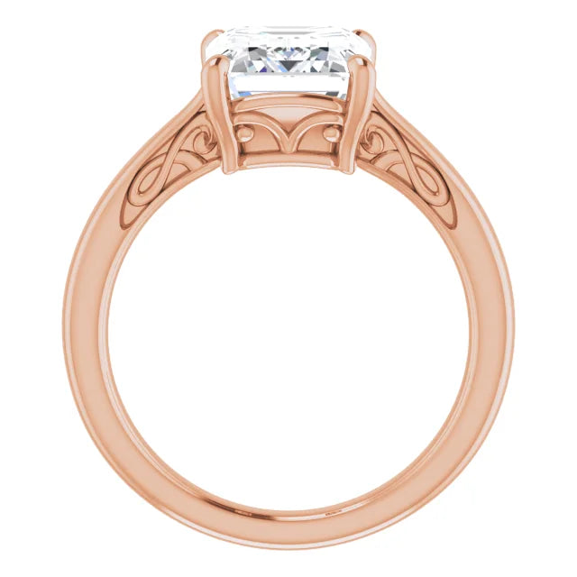 Lustrous Rose Gold Emerald Cut Solitaire Engagement Ring