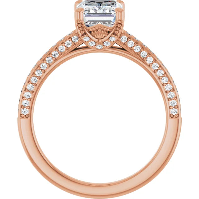 Emerald engagement ring in 2.00 mm with sleek diamond band, rose gold
