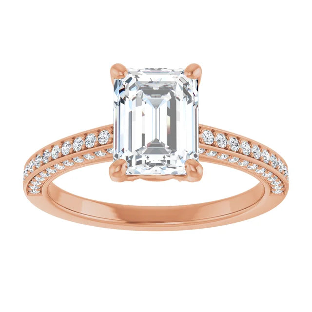 Rose Gold Emerald Engagement Ring in 2.00 mm