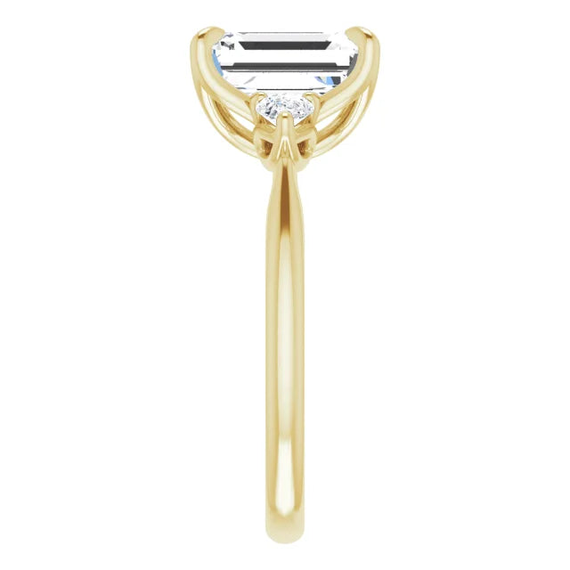 Elegant Yellow Gold Emerald Cut Engagement Ring Side Angle