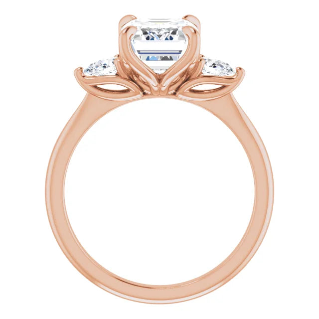 Rose Gold Emerald Three Stones Engagement Ring