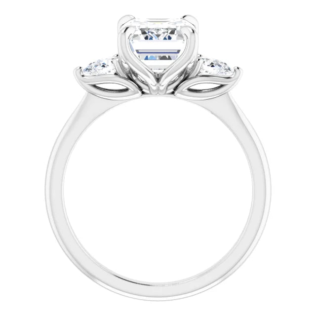 White Gold Emerald Three Stones Engagement Ring with Diamond Accents