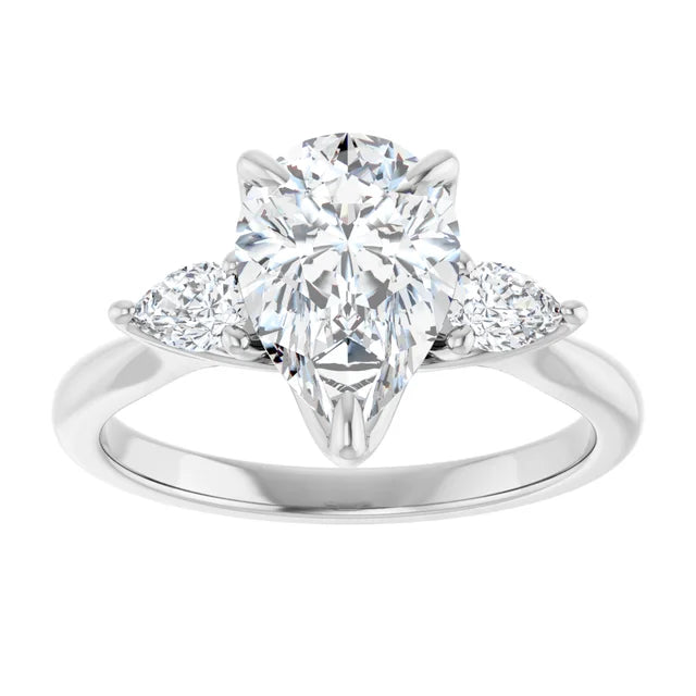 Beautiful White Pear Three Stones Engagement Ring