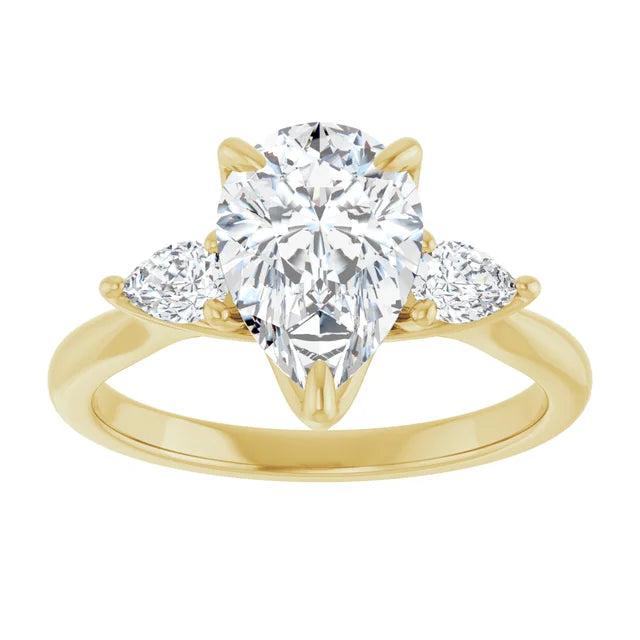 Yellow Gold Pear Three Stones Engagement Ring