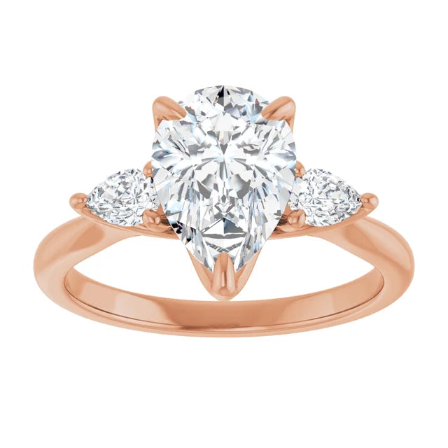 Rose Gold Pear Three Stones Engagement Ring