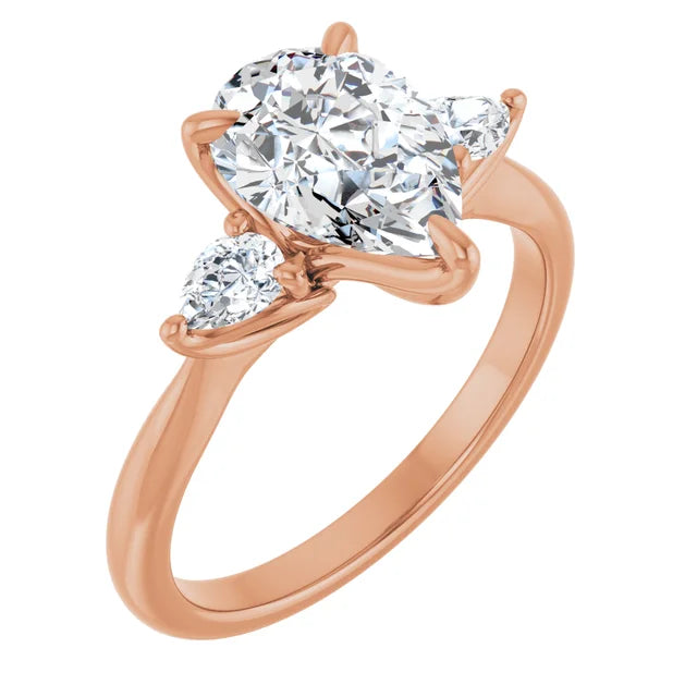 Pear Three Stones Engagement Ring in Rose Gold