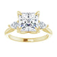 Yellow gold princess cut diamond three stone engagement ring