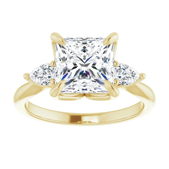 Yellow gold princess cut diamond three stone engagement ring