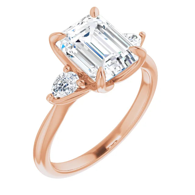 Rose Gold Emerald Cut Engagement Ring with Diamond Accents